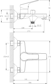 Смеситель для ванны Rossinka RS29-31 одноручный (35мм) с монолитным изливом, хром в Орле 1