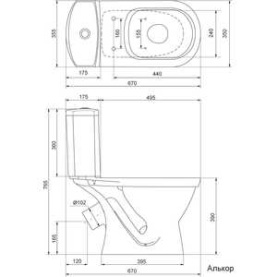 Унитаз-компакт Santek Алькор 1WH301795 напольный с сиденьем, антивсплеск, косой выпуск в Орле 1