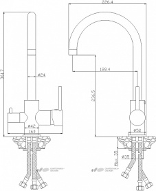 Смеситель одноручный Rossinka (35 мм)  для кухни c подключением к фильтру с питьевой водой, черный в Орле 1